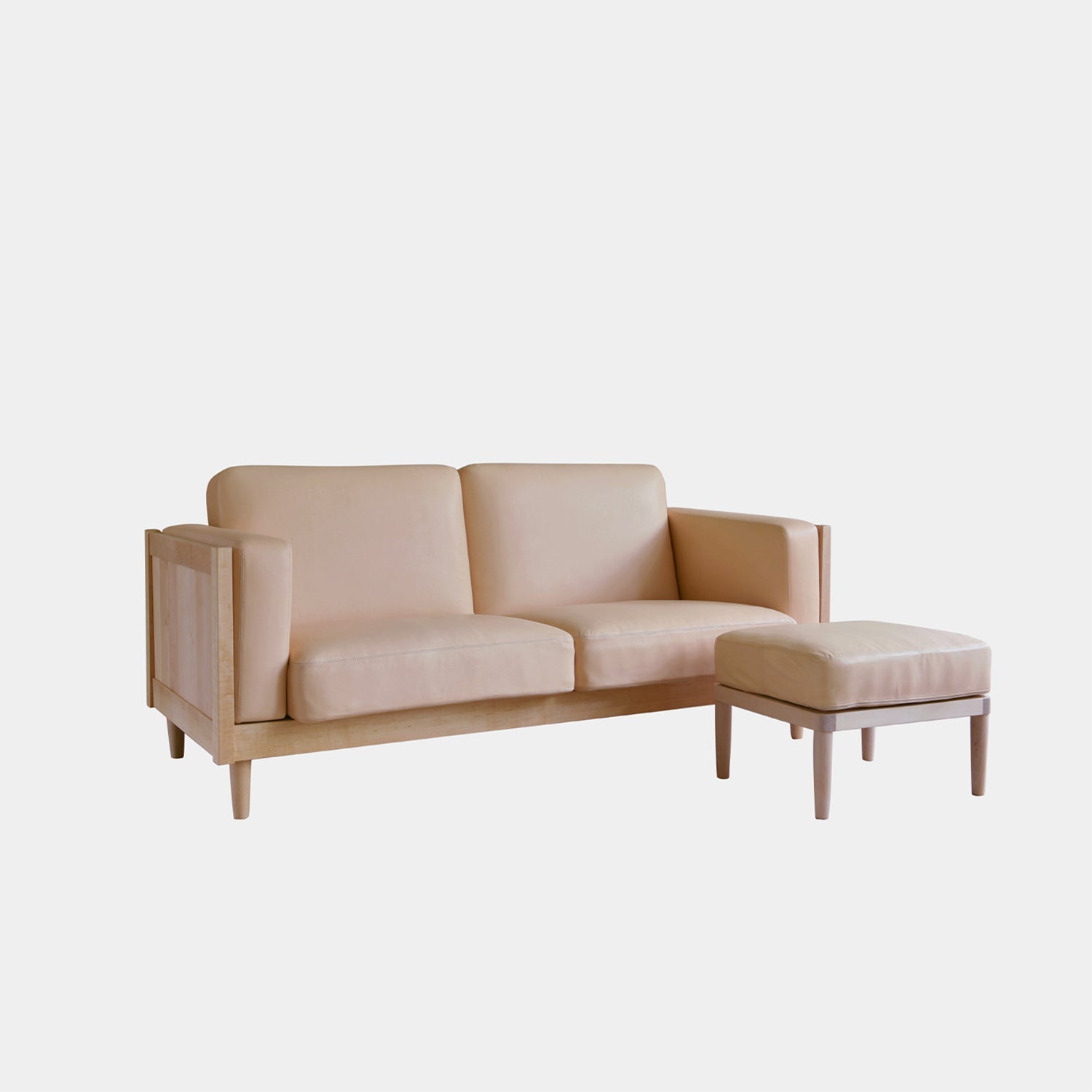 北海道産イタヤカエデ / オイル仕上げ 革ナチュラル オットマン:Ottoman Classic