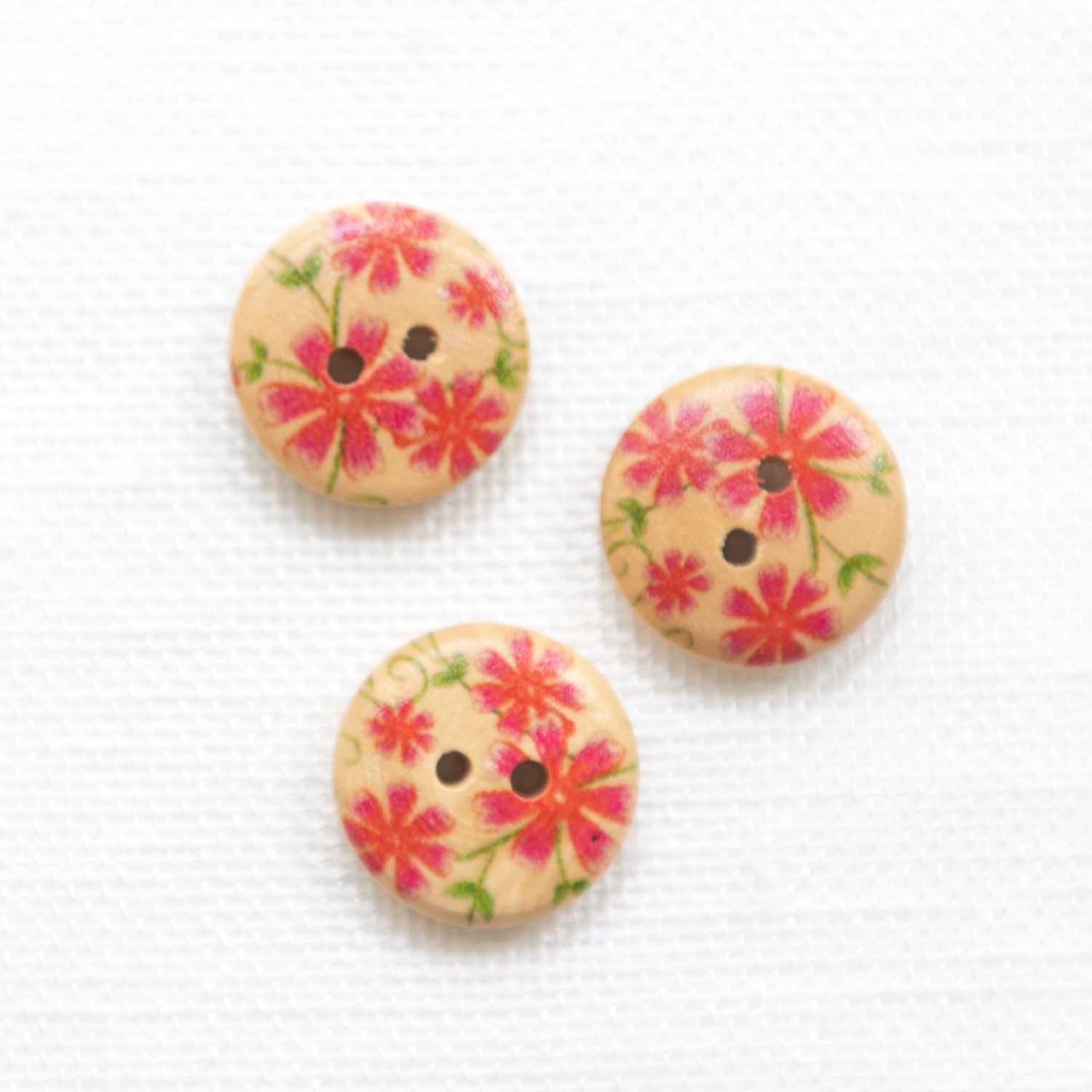 【Vintage】 wood button pink flower