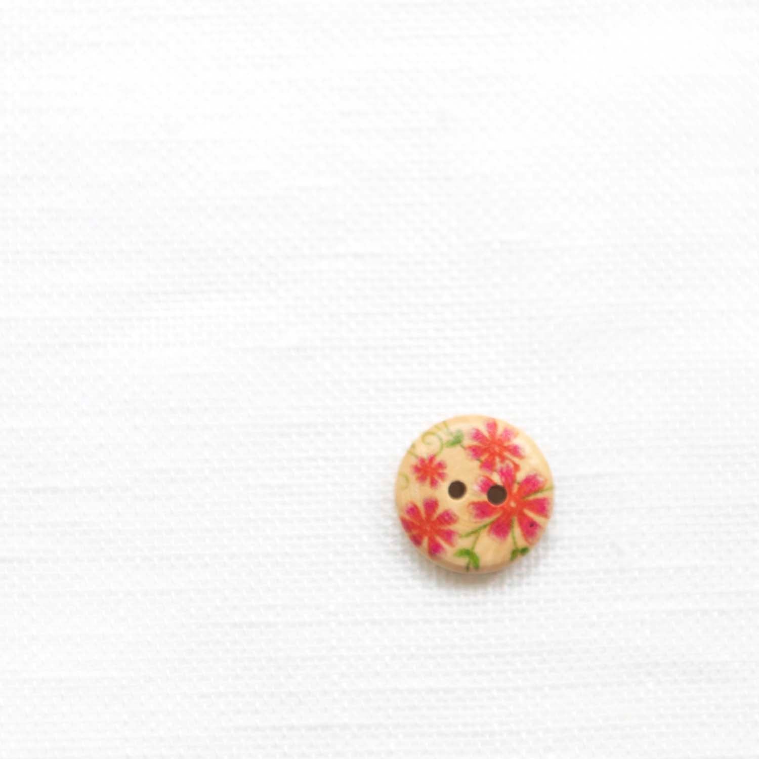 【Vintage】 wood button pink flower