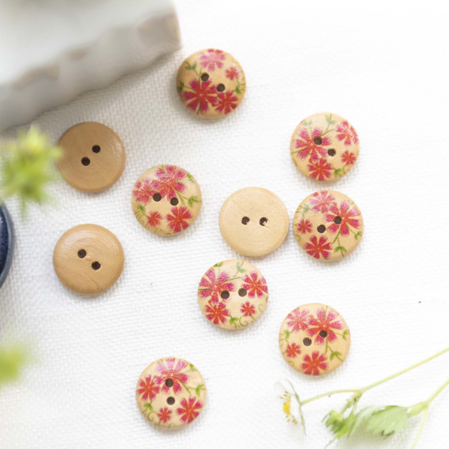 【Vintage】 wood button pink flower
